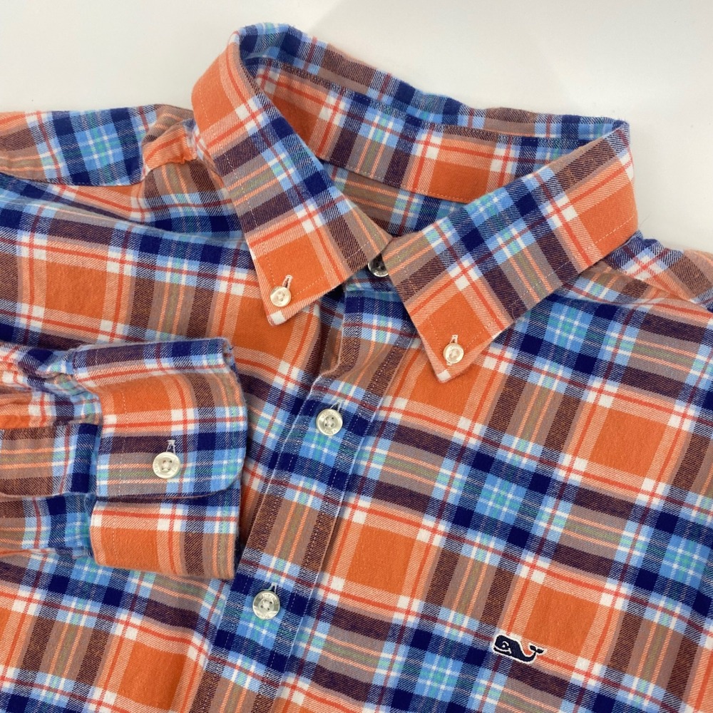 Vineyard Vines Button Down Mens Large Orange Blue Slim Fit Whale Shirt